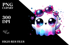 Chibi-style Cute Ghost with Glam Accessories PNG Product Image 2