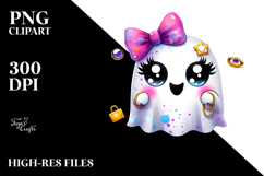 Chibi-Style Cute Ghost with Glam Accessories PNG Product Image 2