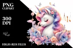 Colorful Baby Unicorn with Court Background, Transparent PNG Product Image 1