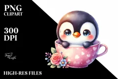 Colorful Penguin Baby in Tea Cup | Sublimation | Clipart Product Image 3