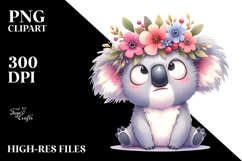 Cute Cartoon Koala with Flower Crown PNG Product Image 2