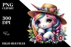 Colorful Baby Unicorn with Farmer's Hat, High-Res PNG Product Image 1