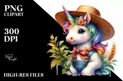 Colorful Baby Unicorn with Farmer's Hat, High-Res PNG Product Image 3