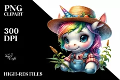 Colorful Baby Unicorn Farmer PNG Product Image 3