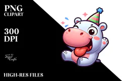 Ridiculously Cute Hippo with Party Hat PNG Product Image 2