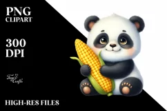Whimsical Cute Baby Panda Holding Corncob | Clipart Product Image 3