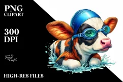 Colorful Baby Cow with Swimmer's Goggles, Transparent PNG Product Image 3