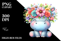 Colorful Watercolor Hippo | Sublimation Clipart Product Image 2