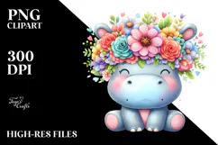 Colorful Watercolor Hippo | Sublimation Clipart Product Image 2