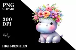 Cartoon-Style Hippo Flower Crown | Sublimation | Clipart Product Image 1