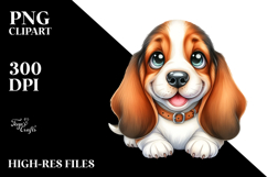 Happy Cute Basset Hound Watercolor PNG Product Image 2