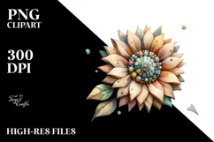 Wooden Stained Sunflower with Metalic Insertions PNG Product Image 2