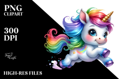 Cute Baby Unicorn Running, Colorful PNG Product Image 2