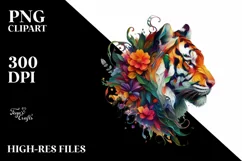Abstract Vibrant Watercolor Tiger PNG Product Image 1