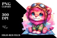 Colorful Baby Lion with Aviator Suit PNG Product Image 2