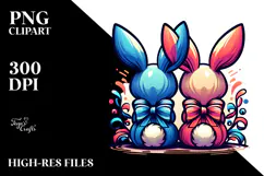 Colorful Stylized Sitting Bunnies PNG Product Image 2