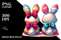 Colorful Stylized Sitting Bunnies PNG Product Image 2