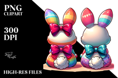 Colorful Stylized Sitting Bunnies PNG Product Image 2