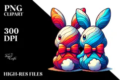 Colorful Stylized Sitting Bunnies PNG Product Image 2