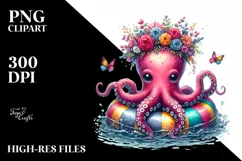 Watercolor Young Octopus Wreath Float | Sticker | Clipart Product Image 1