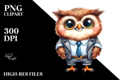 Funny Owl Standing Dressed Shy Night Clipart Product Image 2