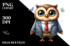 Funny Owl Standing Dressed Shy Night Clipart Product Image 2