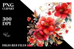 Vibrant Red Flowers Watercolor | Gold Insertions Product Image 2