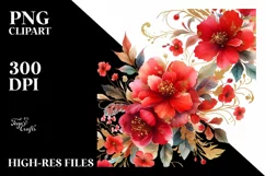 Vibrant Red Flowers Watercolor | Gold Insertions Product Image 1