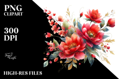 Vibrant Red Flowers Watercolor | Gold Insertions Product Image 2