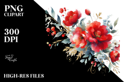 Vibrant Red Flowers Watercolor | Gold Insertions Product Image 2