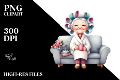 Old Lady Watercolor Character | Sitting on Sofa Product Image 2