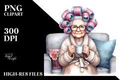 Old Lady Watercolor Character | Sitting on Sofa Product Image 2