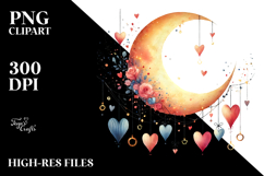 Colorful Adorned Moon with Hearts PNG Product Image 2