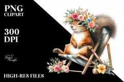 Watercolor Young Squirrel Wreath Beach Chair | Sticker | Product Image 1