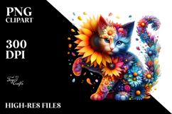 Colorful Kittene with Sunflower and 3D Flowers PNG Product Image 2