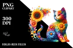 Abstract Kitten with Flower Body PNG Product Image 2