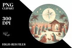 Pastell Retro Christmass Nativity Scene PNG Product Image 2