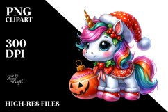 Baby Unicorn Dressed for Christmas Pumpkins | Sublimation | Product Image 1