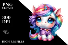 Cute Cool Unicorn Drawing Watercolor PNG Product Image 2