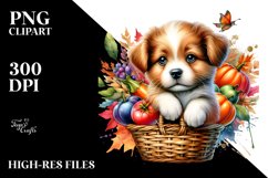 Quirky Puppy Basket Autumn Watercolor Clipart Product Image 3