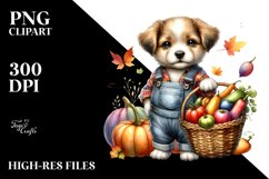 Quirky Puppy Basket Autumn Watercolor Clipart Product Image 3