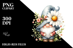 Cute Gnome with Big Hat and Impatiens, PNG Product Image 2