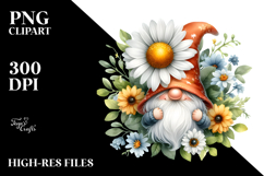 Gnome with Daisy Floral Frame PNG Product Image 2