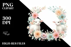 Colorful Lamb Floral Frame, Watercolor Clipart Product Image 3