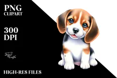 Happy Baby Beagle Watercolor PNG Product Image 2