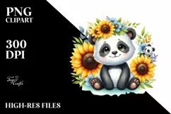 Funny Baby Panda Sunflower Clipart Product Image 3