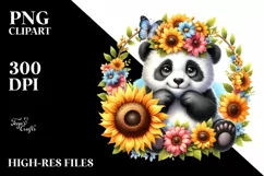 Funny Baby Panda Sunflower Clipart Product Image 1