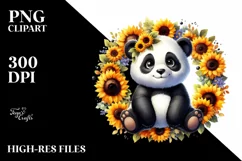 Funny Baby Panda Sunflower Clipart Product Image 3