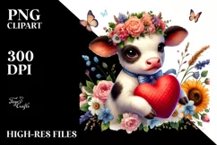 Colorful Cow with Heart PNG Product Image 2