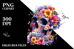 Colorful Skull with Spring Flowers, PNG Product Image 2